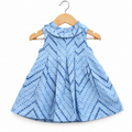 Light Blue Printed Sleeveless Pleated Frock for Girls
