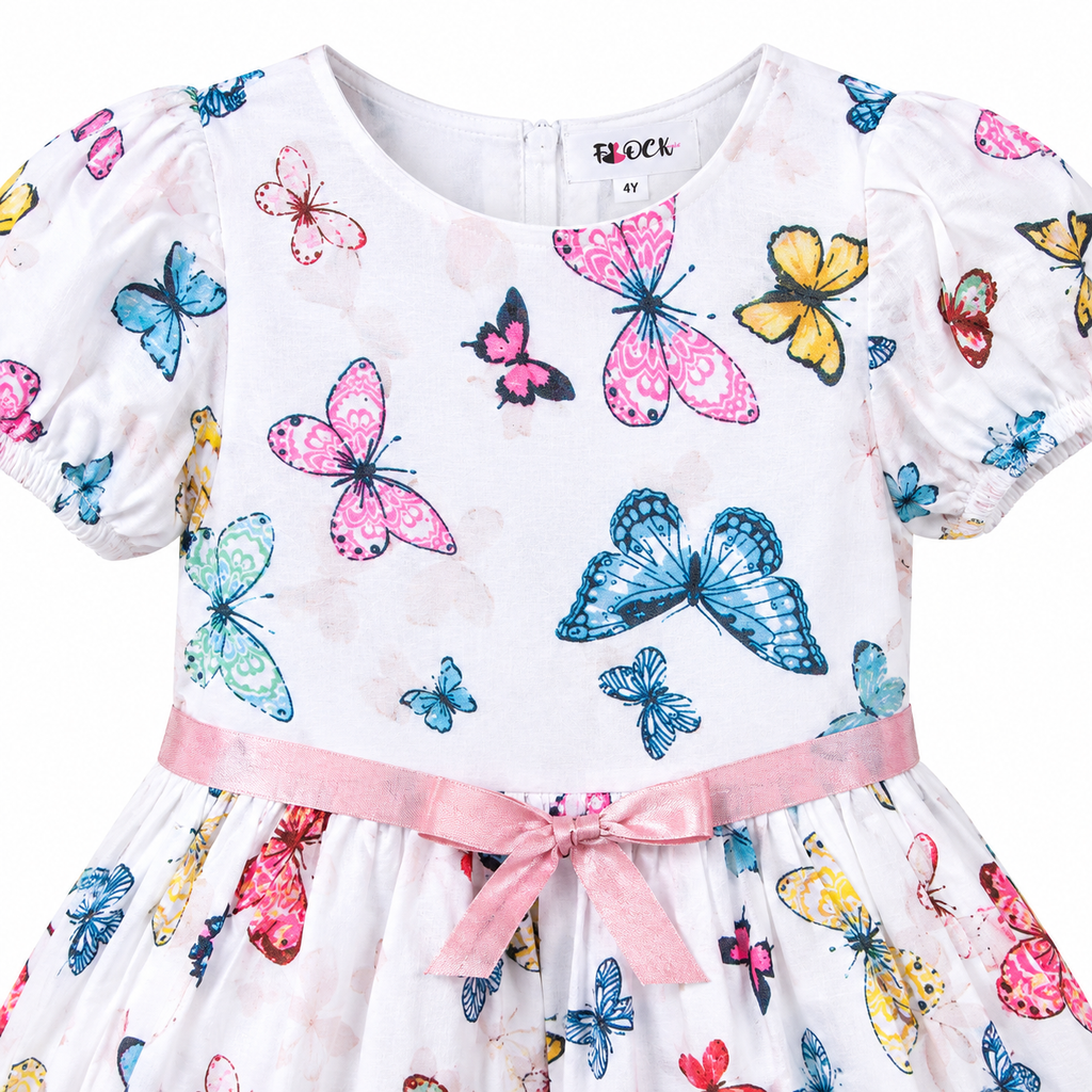 White Butterfly Print Dress