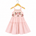 Frockwala Girls Orange & Cream Tiered Embroidered Frock