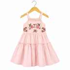 Frockwala Girls Orange & Cream Tiered Embroidered Frock