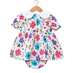 Floral Printed Cotton Frock with Embroidered Collar