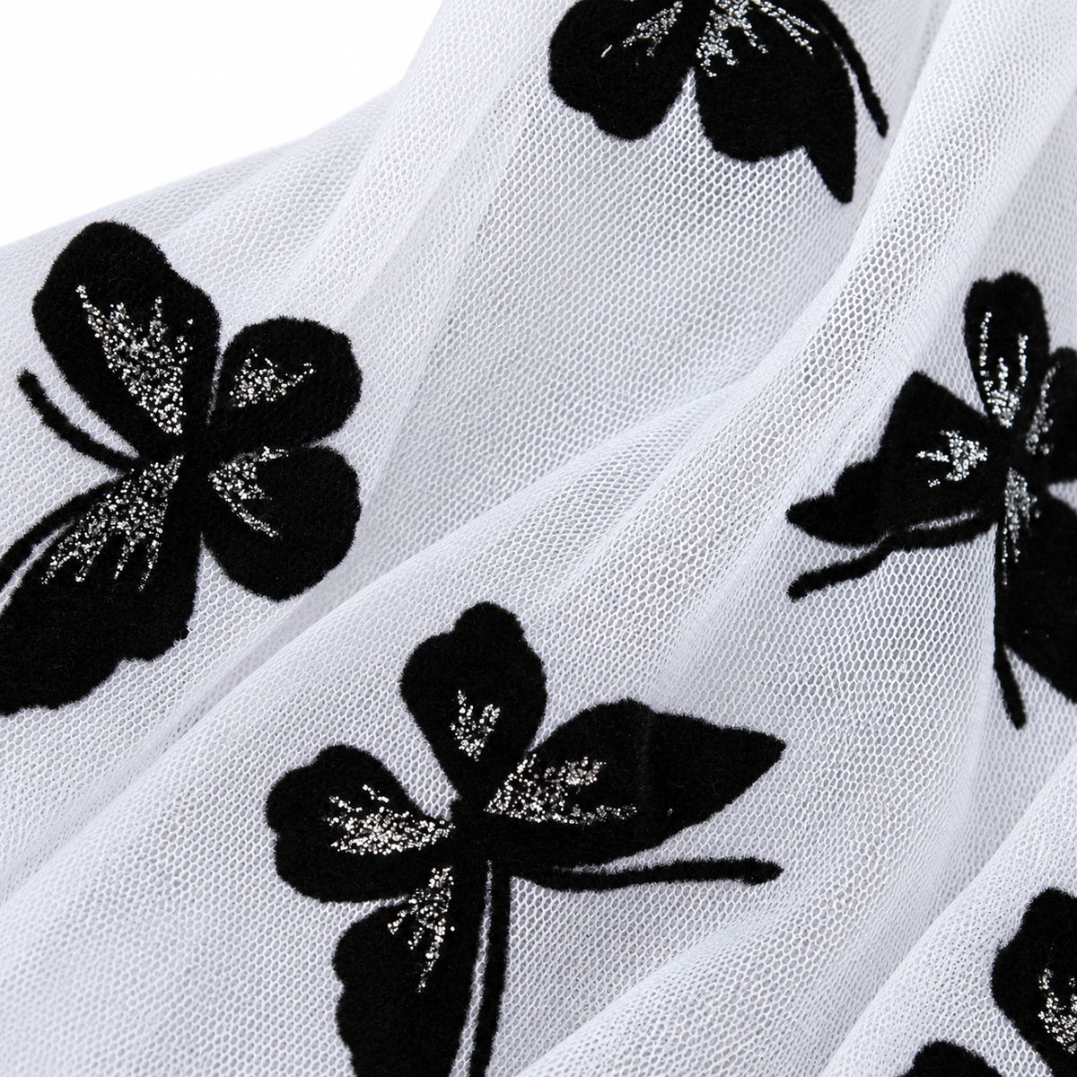 Black and white butterfly embroidered dress