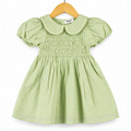 Classic Pastel Green Smocked Cotton Baby Girl Dress