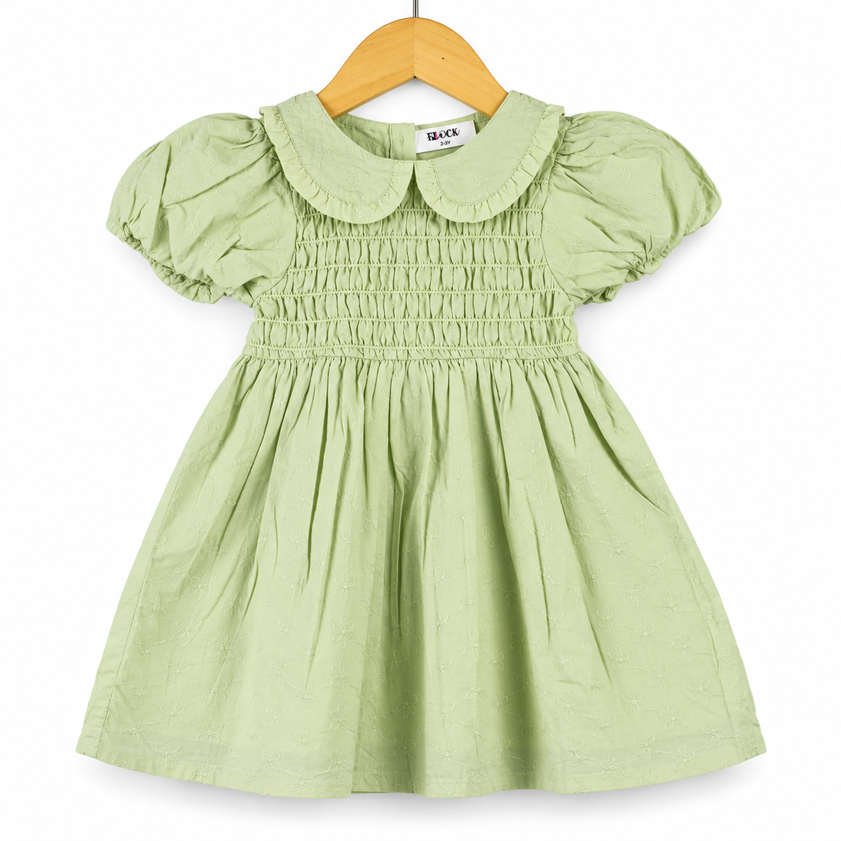 Classic Pastel Green Smocked Cotton Baby Girl Dress