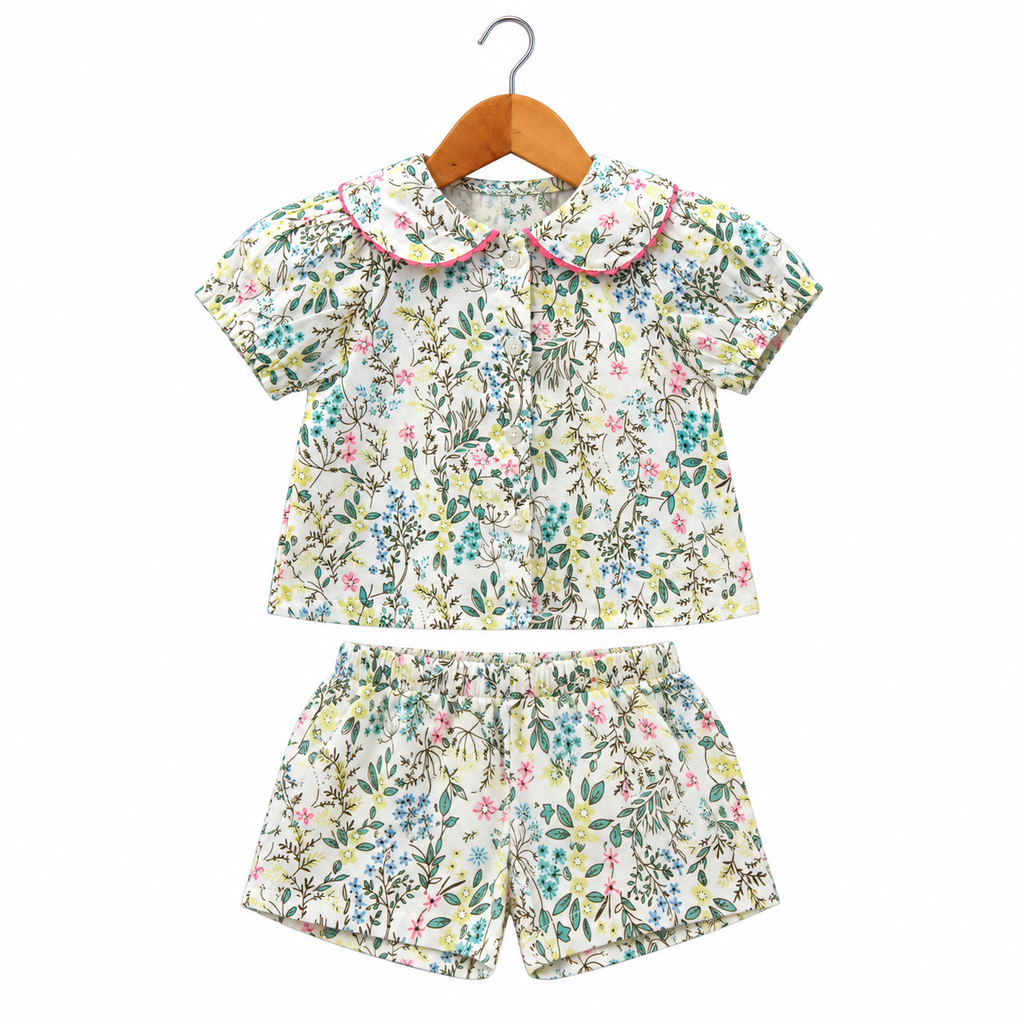 Frockwala Girls’ Pink Floral Cotton Co-ord Set