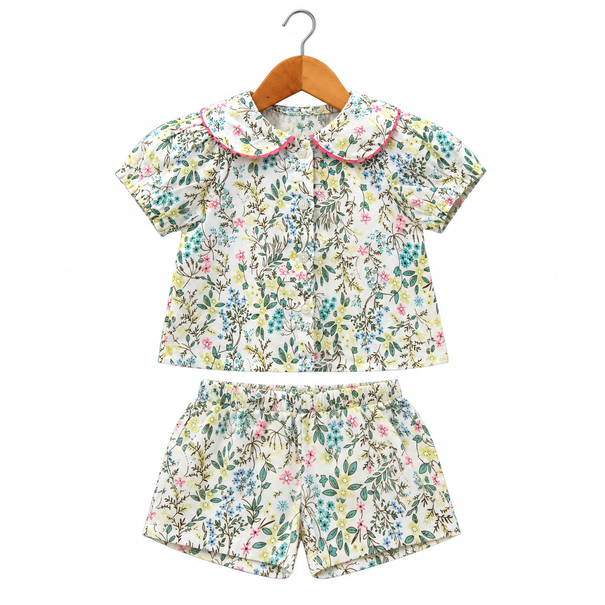 Frockwala Girls’ Pink Floral Cotton Co-ord Set