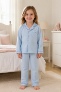 Light Blue Striped Cotton Night Suit for girls