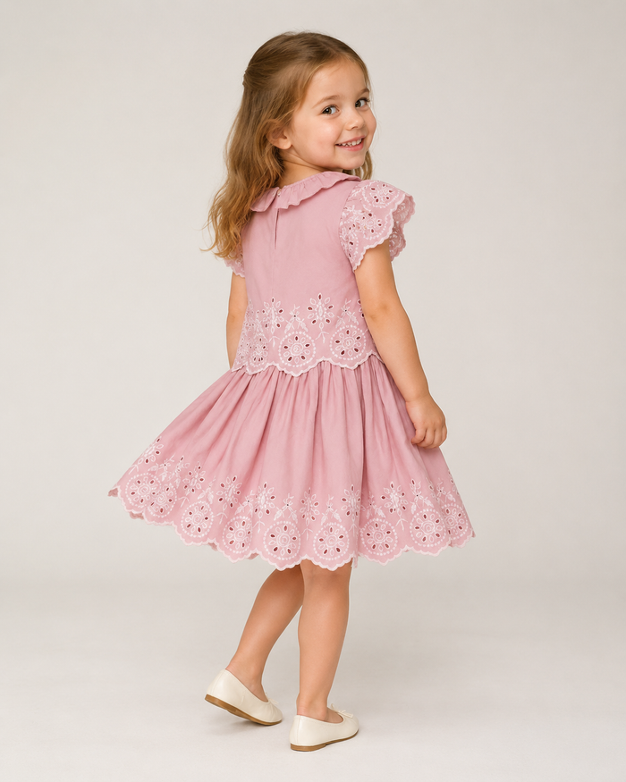 pink embroidered cotton frock