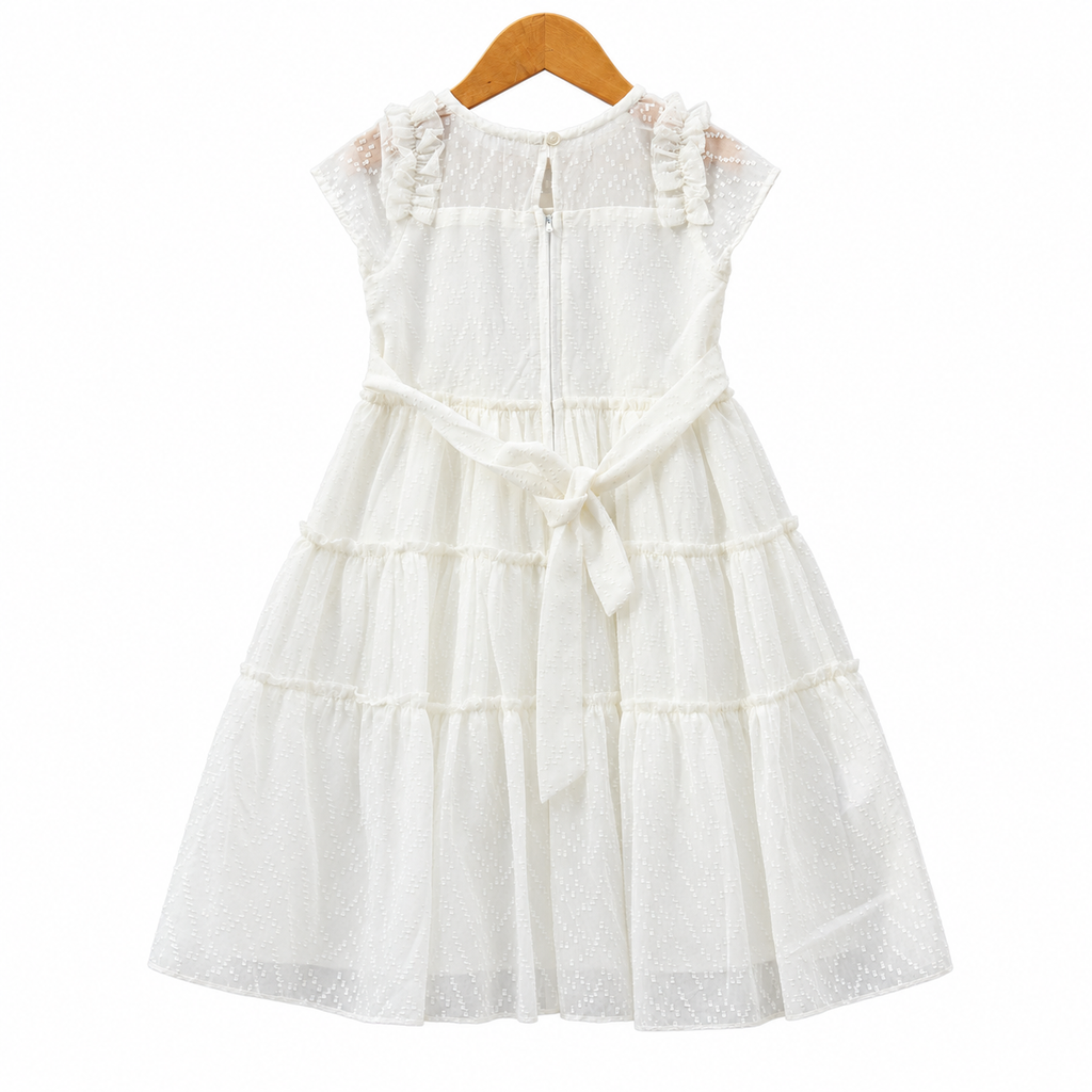 Frockwala Girls’ Ivory White Tiered Dress
