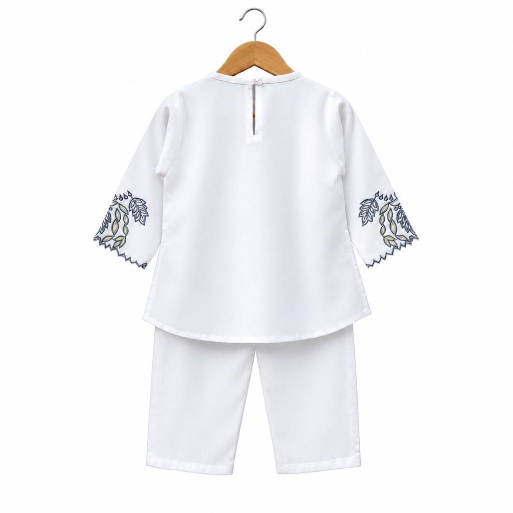 Frockwala Girls’ White Leaf  Co-ord Set