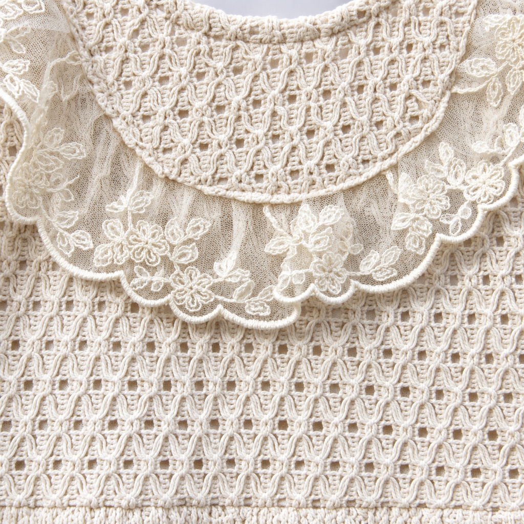 Frockwala Girls’ Cream Lace Frock with Flutter Sleeves