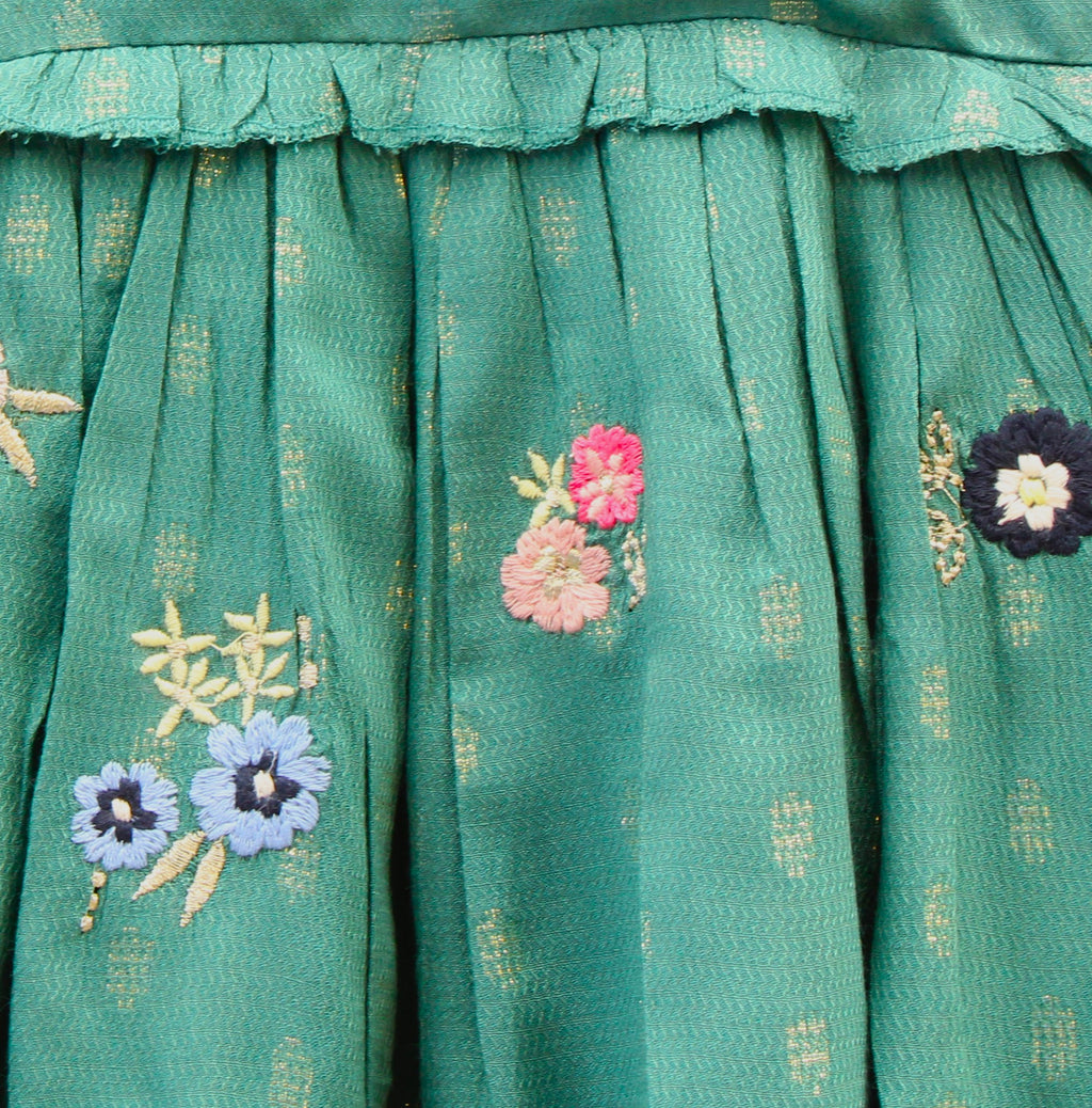 Teal green embroidered girls dress