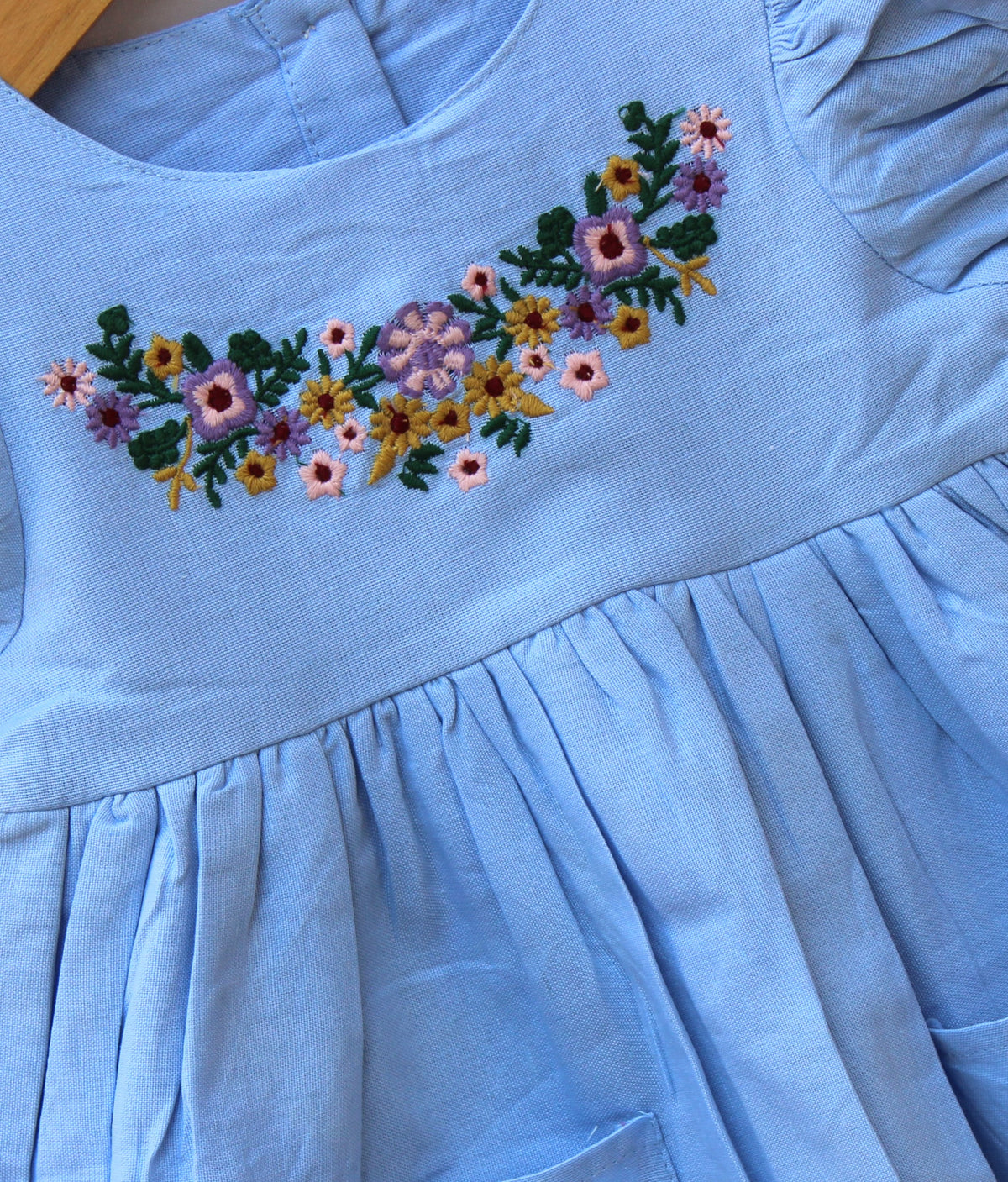 Sky Blue Cotton Dress, beautifully detailed