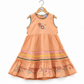 Peach cotton embroidered girls dress