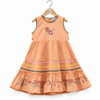 Peach cotton embroidered girls dress