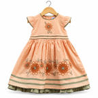 Sage green ruffle trim kids dress