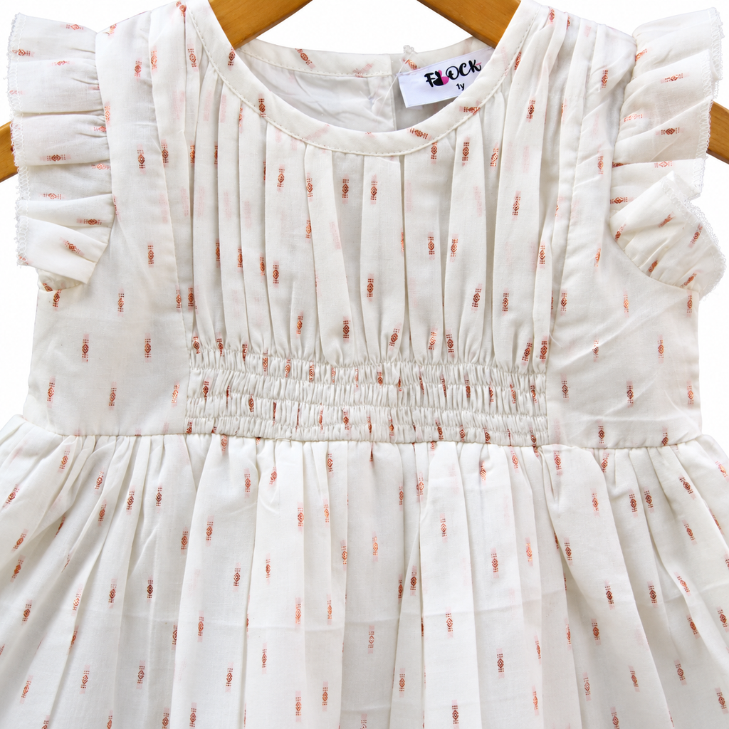 Frockwala Baby Girls White Cotton Party Dress with Gold Dots