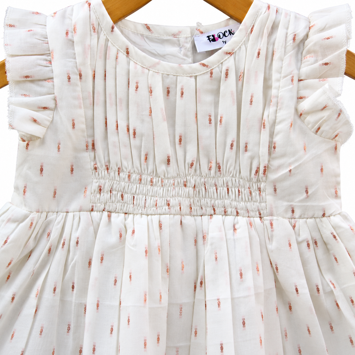 Frockwala Baby Girls White Cotton Party Dress with Gold Dots