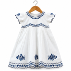 Frockwala Girls White Embroidered Cotton Dress – Blue Floral Design