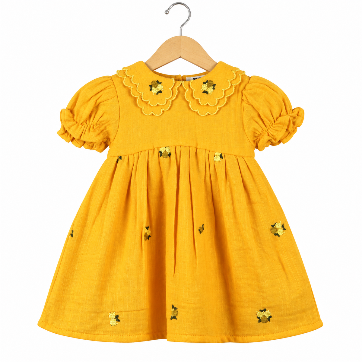 Mustard Yellow Embroidered  Frock