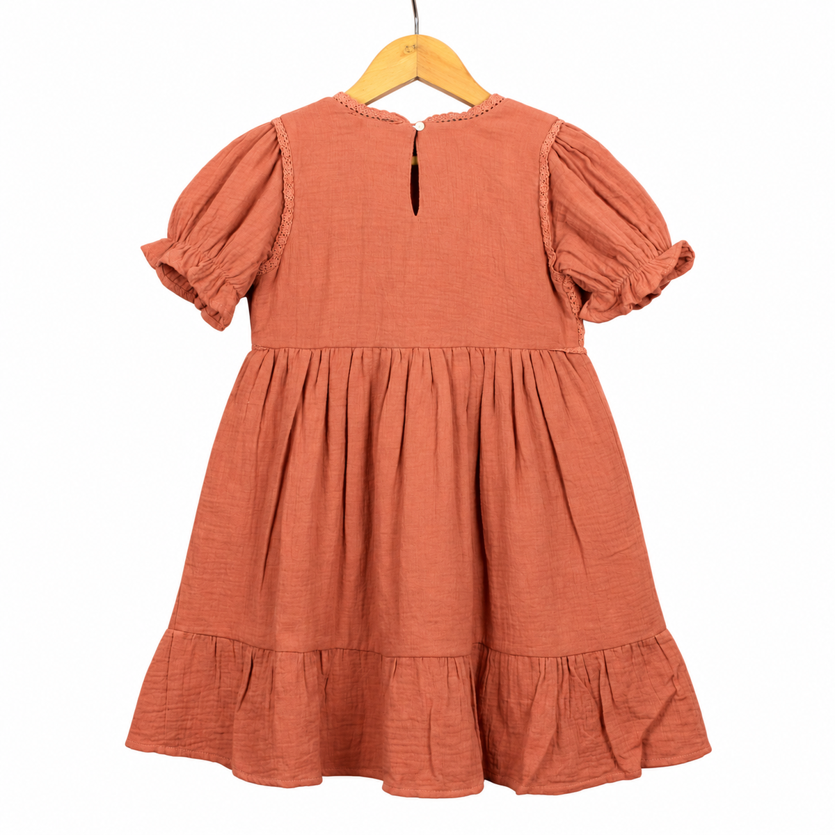 Terracotta Embroidered Cotton Frock for Girls
