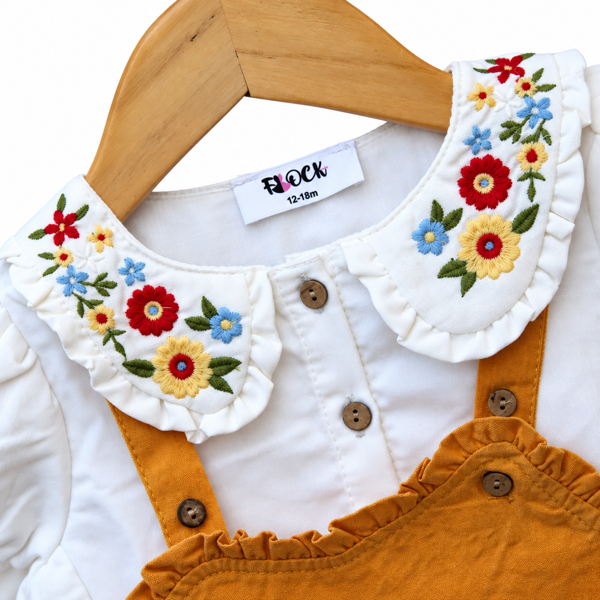 Mustard Embroidered Dungaree Dress.