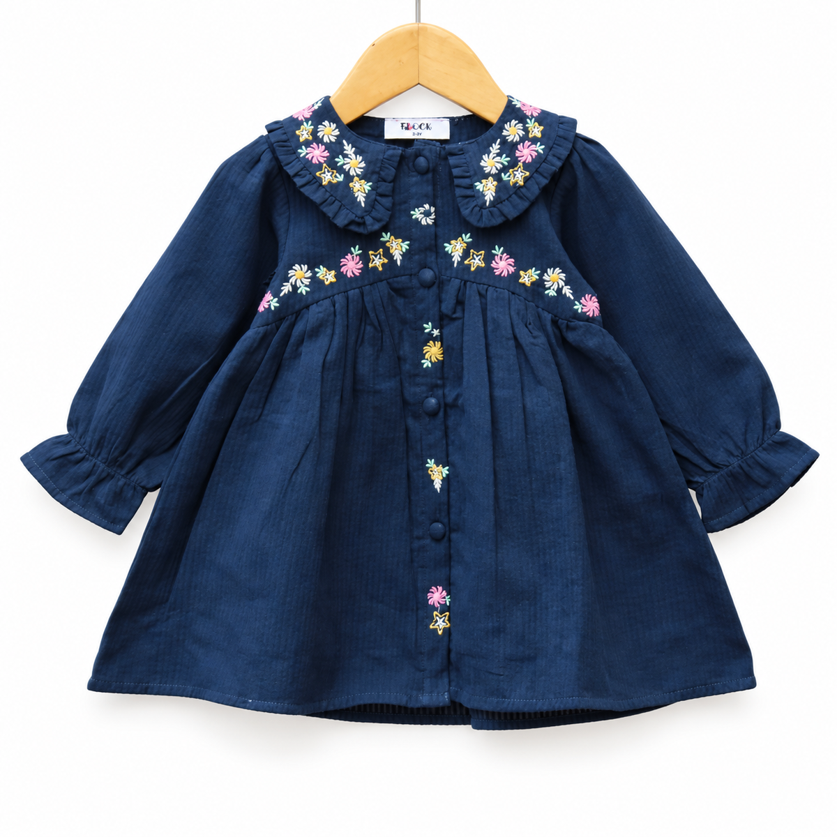Floral Embroidery & Ruffled Collar