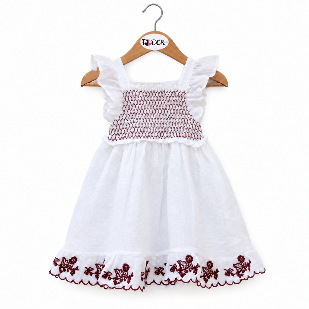 Gorgeous White Cotton Smocked Dress