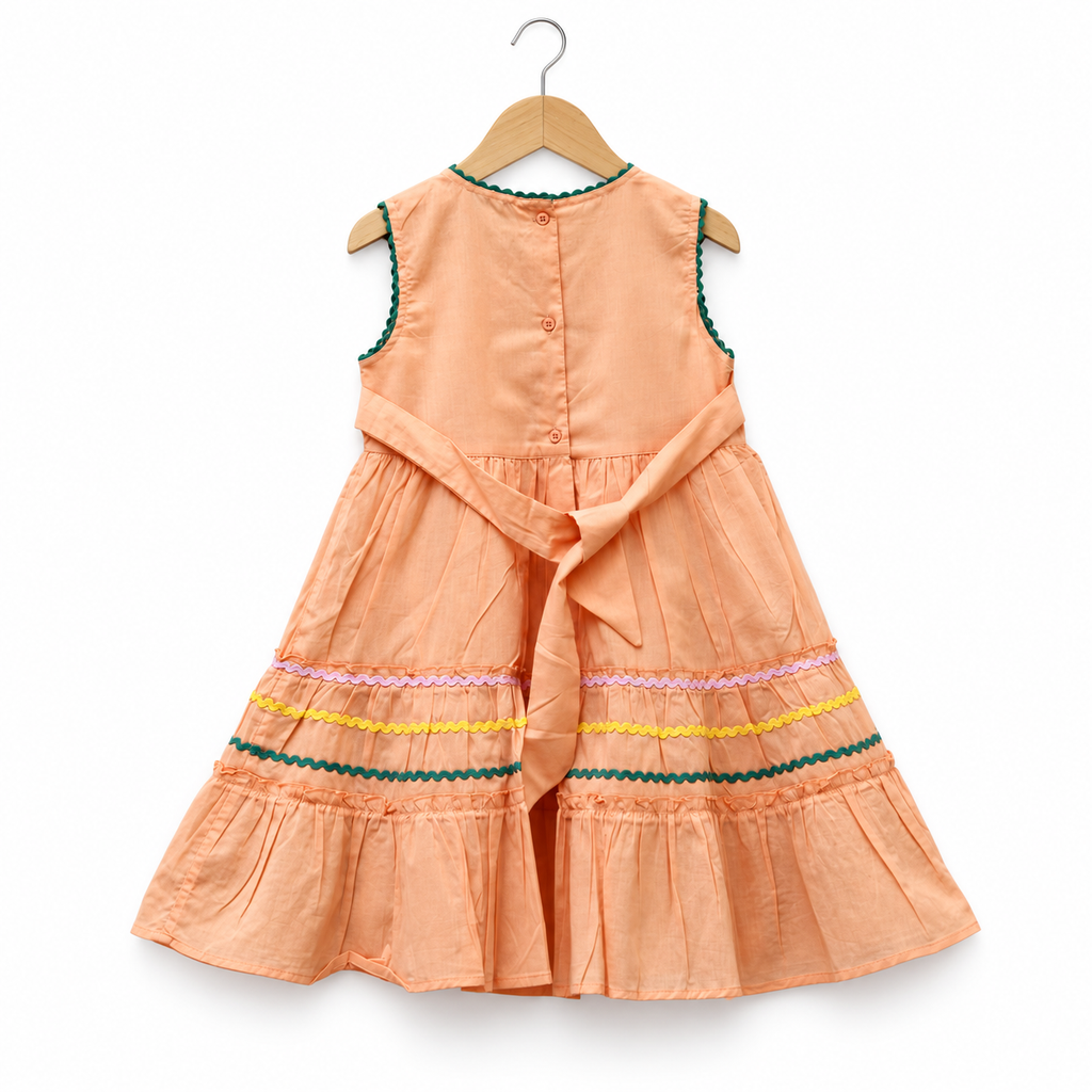 Peach cotton embroidered girls dress