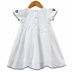 Frockwala Girls White Embroidered Cotton Dress – Blue Floral Design
