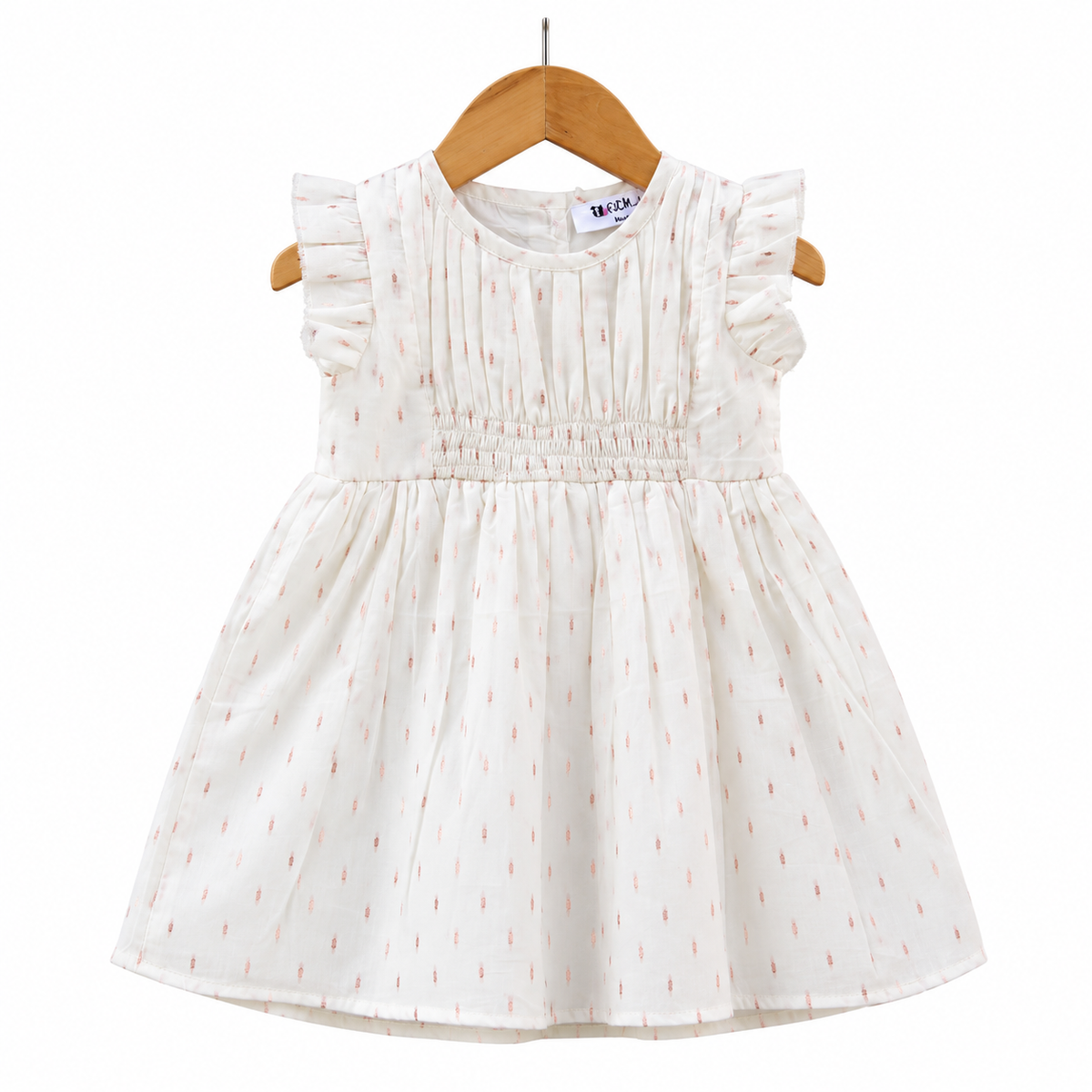 Frockwala Baby Girls White Cotton Party Dress with Gold Dots