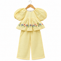Pastel Yellow Floral Cotton Girls Co-ord Set