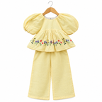 Pastel Yellow Floral Cotton Girls Co-ord Set