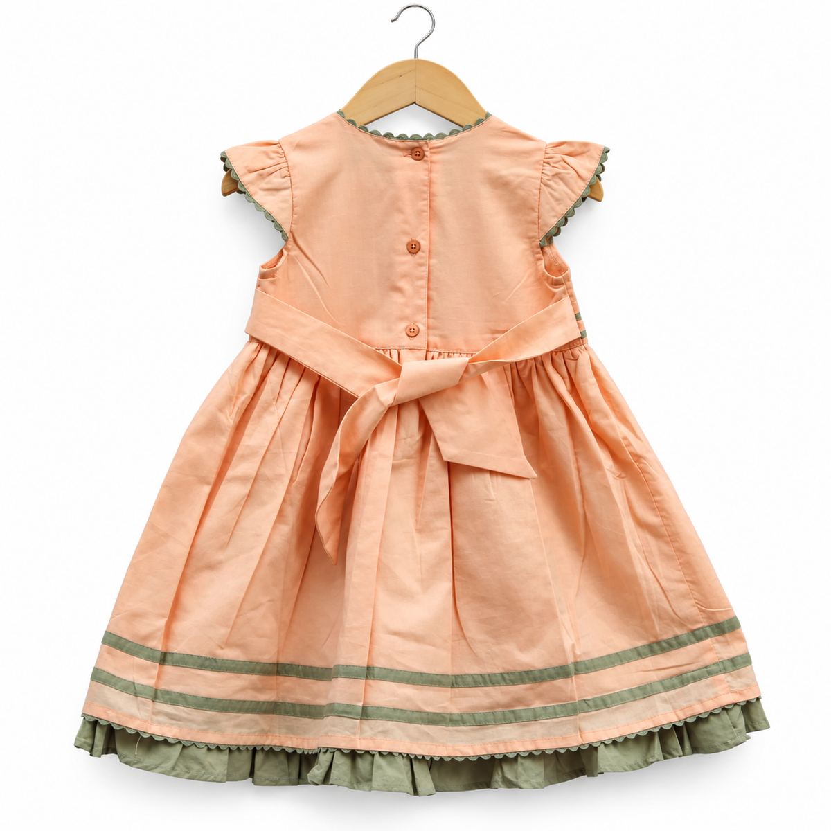 Sage green ruffle trim kids dress
