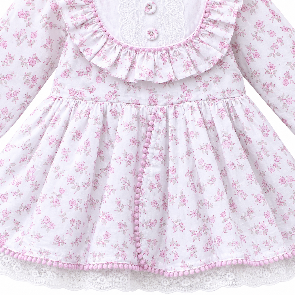 Floral Printed Cotton Frock with Frill Neck
