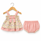 Floral Printed Cotton Top with Striped Bloomer Set for Baby Girls