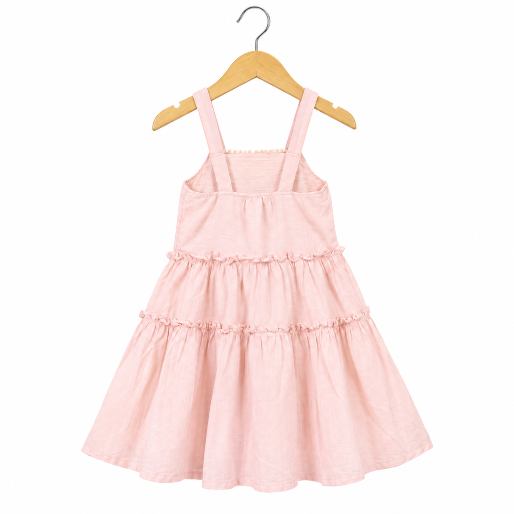 Frockwala Girls Orange & Cream Tiered Embroidered Frock