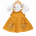 Frockwala Girls Mustard Embroidered Dungaree Dress