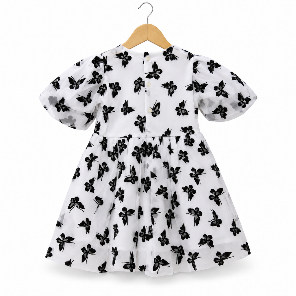 Black and white butterfly embroidered dress