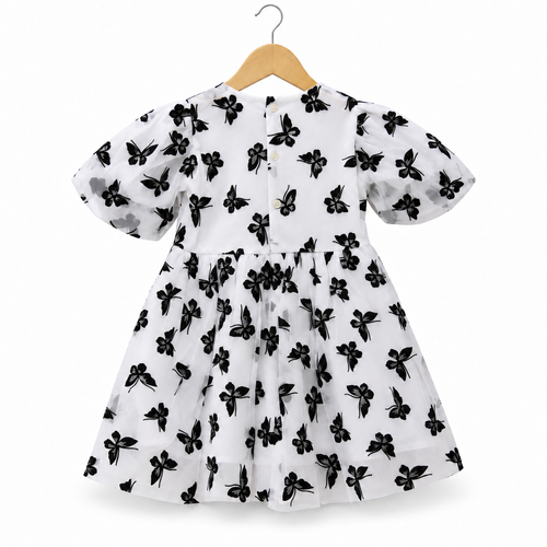 Black and white butterfly embroidered dress
