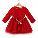Red Long-Sleeve Lace Party Dress with Comfort Lining