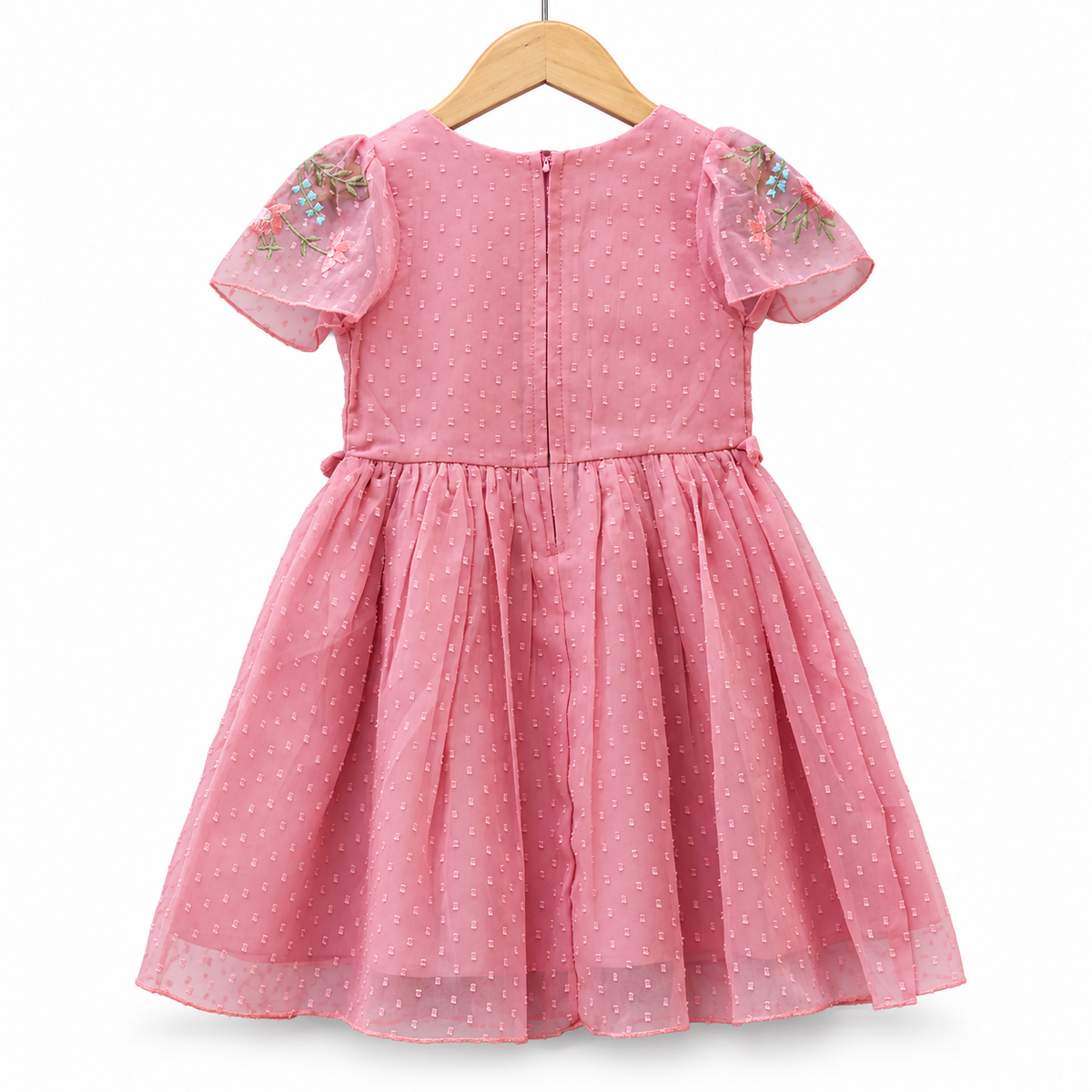 Peach Embroidered Net Party Frock for Baby Girls
