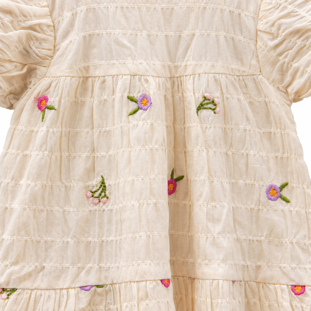 Girls’ Cream Embroidered Cotton Frock