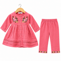 Frockwala Girls Embroidered Cotton Kurti & Pant Set