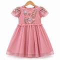 Peach Embroidered Net Party Frock for Baby Girls