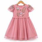 Peach Embroidered Net Party Frock for Baby Girls