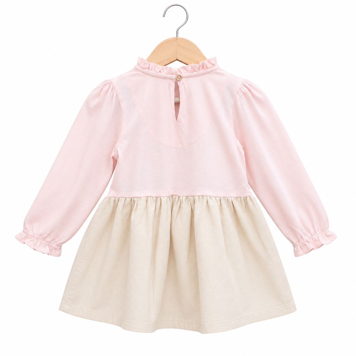 Frockwala Girls Beige Floral Embroidered Dungaree Dress