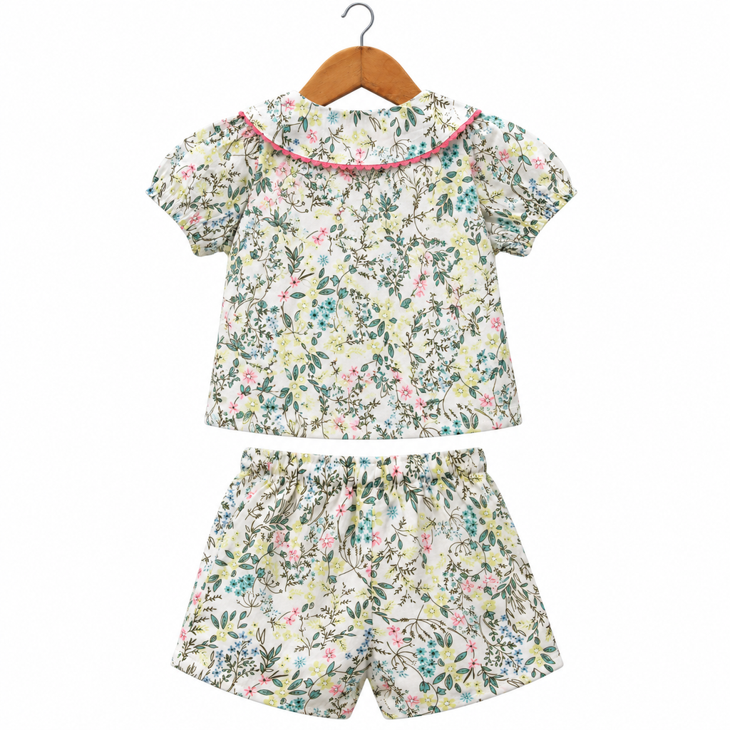 Frockwala Girls’ Pink Floral Cotton Co-ord Set