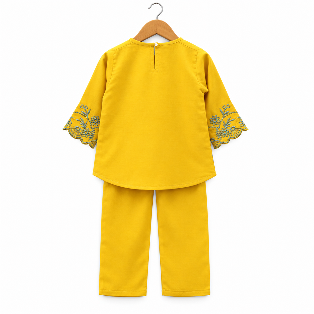 Frockwala Girls’ Mustard Yellow Floral  Co-ord Set
