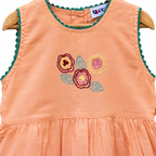 Peach cotton embroidered girls dress